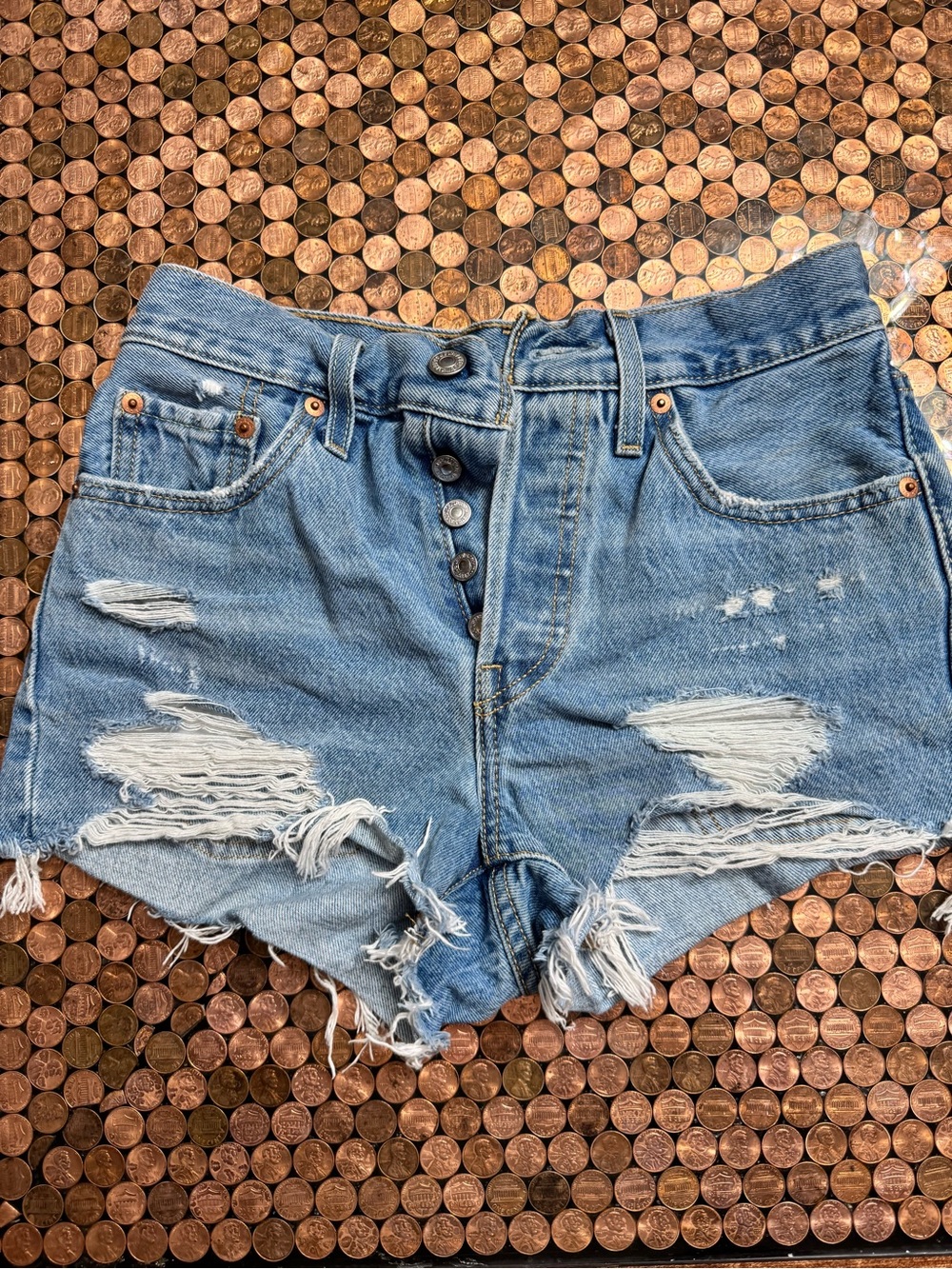 Levi's Light Blue Distressed High-Rise Jean Shorts
